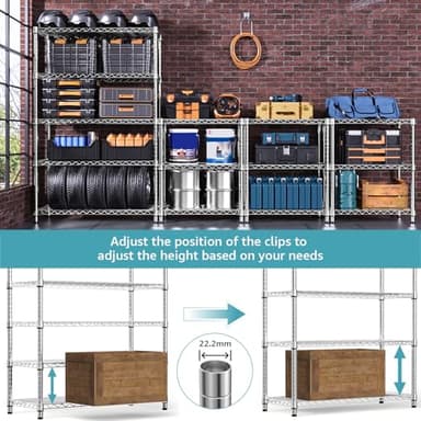 M MZG Steel Storage Shelving 5-Tier Utility Shelving Unit Steel Organizer Wire Rack for Home,Kitchen,Office,Garage, 1750 LBS Capacity 17.7" D x 47.2" W x 72.3" H - Image 4