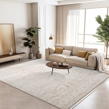 Soalmost 8x10 Area Rugs for Living Room, Stain Resistant Washable Rugs for Dining Room, Kitchen, Floral Vintage Non-Slip Thin Large Beige Rug - Image 9