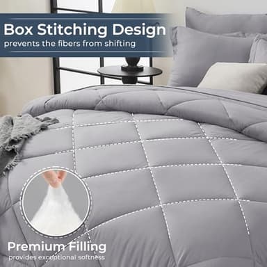 HEVUMYI Light Grey 120x98 Oversized King Comforter Set - 7-Piece All Season Bed in a Bag Oversized King, Ultra Soft Bedding Set with Comforter, Flat Sheet, Fitted Sheet, Pillowcases, Pillow Shams - Image 4