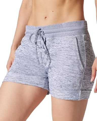 90 Degree By Reflex Womens Soft Sweat Shorts High Waisted Drawstring Lounge Shorts with Pockets - Heather Grey - Medium - Image 3