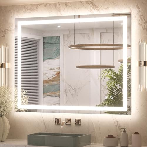Keonjinn 40 x 32 Inch LED Bathroom Mirror with Lights, Bighter Frontlit & Backlit Vanity Mirror with Stepless Dimmable 3-Color, Anti-Fog Mirror for Wall, HD Tempered Glass, Memory Founction, CR90+ - Image 1