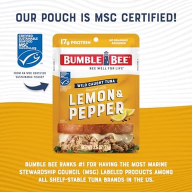 Bumble Bee Lemon & Pepper Seasoned Tuna, 2.5 oz Pouches (Pack of 12) - Ready to Eat - Wild Caught Tuna Packet - 17g Protein per Serving - Gluten Free - Image 5