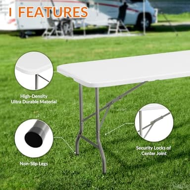 Elevon Folding Table, 6 Feet Heavy Duty Fold-in-Half Utility Table Indoor Outdoor for Camping, Picnic, Party - Image 4