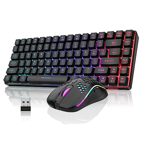 RedThunder K84 Wireless Keyboard and Mouse Combo, Rainbow Backlit Rechargeable Battery, 75% Layout TKL Ultra Compact Gaming Keyboard & Lightweight 3200 DPI Honeycomb Optical Mouse (Black) - Image 1