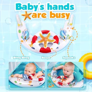 Baby Pool Float with Canopy UPF50+ Sun Protection, Inflatable Kids Pool Floats with Toy Play Console for Baby 6-36 Months, Infant Swimming Float with Adjustable Safety Seat for Boys Girls - Image 3