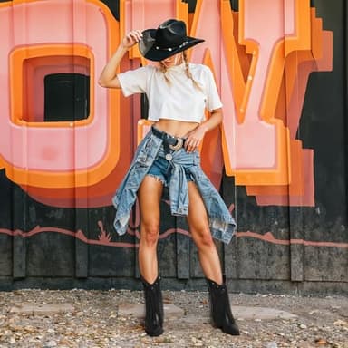 Bybmorto Black Fringe Cowboy Boots for Women – Star Studded Mid Calf Cowgirl Booties with Pointed Toe and Chunky Heel, Fashionable Western Style for Country Music Festivals, Size 10 - Image 2