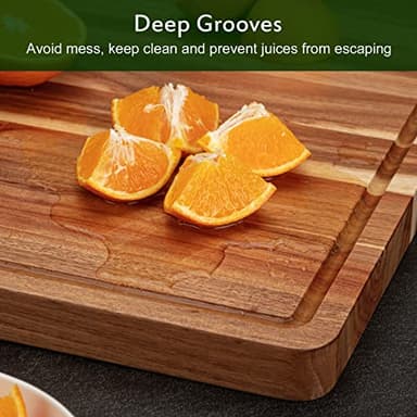 Extra Large Acacia Wood Cutting Board 24"x18" – Reversible Wooden Butcher Block for Kitchen with Deep Juice Groove, Side Handles – Chopping Board & Serving Tray for Meat, Vegetables, Cheese - Image 4