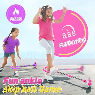 Flooyes Skip Ball for Kids, Ankle Skip Ball Toy with Counter, Timer and Cal Calculator, Girl Birthday Gifts for Age 6 7 8 9 10+, Rechargeable Colorful Flash Wheel Skip Ball for Girls Women - Image 3