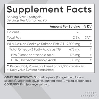 Sports Research® Salmon Oil - Single-Source Wild Alaskan Sockeye | 2500 mg per Serving w/EPA & DHA Fatty Acids | MSC Certified - 180 Count Softgels - Image 5