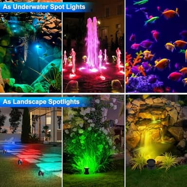 T-SUNUS 6-in-1 Color Changing Underwater Pond Light, IP68 Waterproof LED Fountain Lights with Bluetooth APP Control, RGB Submersible Landscape Spotlights for Aquariums Waterfalls Fountains Fish Tanks - Image 7