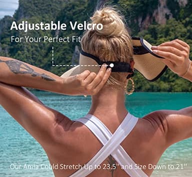 Joywant Womens Sun Visor Hats, Packable Wide Brim Ponytail Beach Hat Straw Visor Summer Beach Vacation Essentials for Womens Beige - Image 3