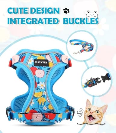 Halypet Cat Harness and Leash Set[MAX Safety 4th-Gen] Cute Escape Proof Vest Harness for Girl&Boy Cat Walking, Comfortable Adjustable Leash and Reflective Strips for Outdoor Kitten, M Azure Floral - Image 3