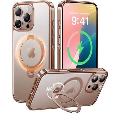 CASEKOO 360 Spin Magnetic Stand Desert Titanium for iPhone 16 Pro Case [Compatible with Magsafe][16FT Military Protection] Slim Polished for iPhone 16 Pro Case with Stand 6.3'', Rose Gold - Image 1