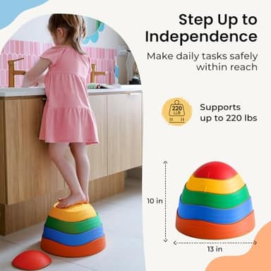 Tiny Land Stepping Stones for Kids, 5pcs Non-Slip Toddler Stepping Stones, Sensory Stepping Stones for Promoting Toddler's Balance & Coordination Skills, Stepping Stones for Toddlers 3-5, Iridescent - Image 6