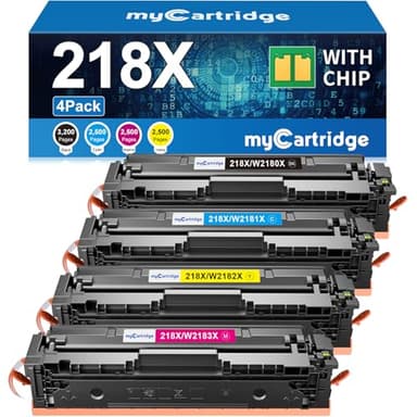 218X Toner Cartridges 4 Pack High Yield (with Chip) Compatible Replacement for HP 218X 218A for Color Laserjet Pro 3201dw MFP 3301fdw 3301cdw 3301sdw Printer Ink W2180X W2180A (BCMY, 4-Pack) - Image 1