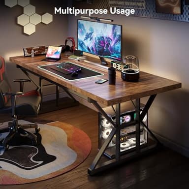 LITTLE TREE 70.8-Inch Office Desk, Wooden Executive Office Desk, Modern Work Desk, Large Farmhouse Writing Table Computer Desk for Home, Brown-Black - Image 7