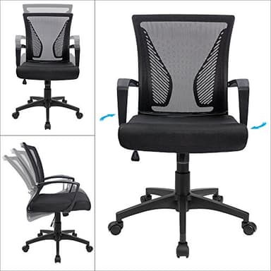 Furmax Office Chair Ergonomic Computer Desk Mesh Chair Mid Back Swivel Lumbar Support with Armrest (1, Black) - Image 5