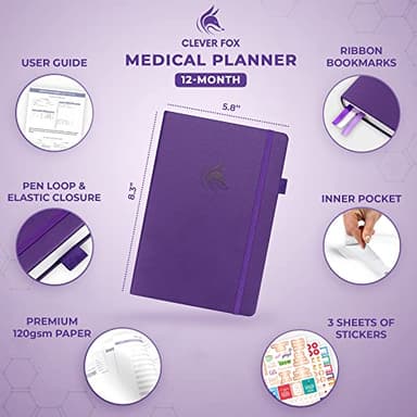 Clever Fox Compact A5 Medical Planner 12-Month – Medical Notebook, Health Diary, Wellness Journal & Logbook to Track Health – Self-Care Medical Journal – 12 Months, Undated (Purple) - Image 2