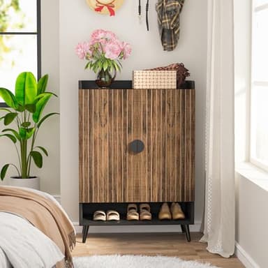 Tribesigns Shoe Cabinet with Doors, 7-Tier Shoe Storage Cabinet with Adjustable Shelves, Wooden Shoes Rack Shoe Storage Organizer for Entryway, Hallway, Closet, Living Room, Rustic Brown - Image 3