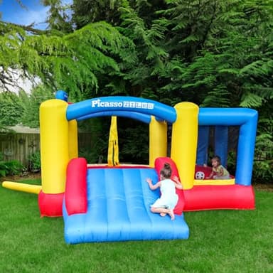 [Upgrade Version] PicassoTiles KC102 12x10 Foot Inflatable Bouncer Jumping Bouncing House, Jump Slide, Dunk Playhouse w/Basketball Rim, 4 Sports Balls, Full-Size Entry, 580W ETL Certified Blower - Image 2