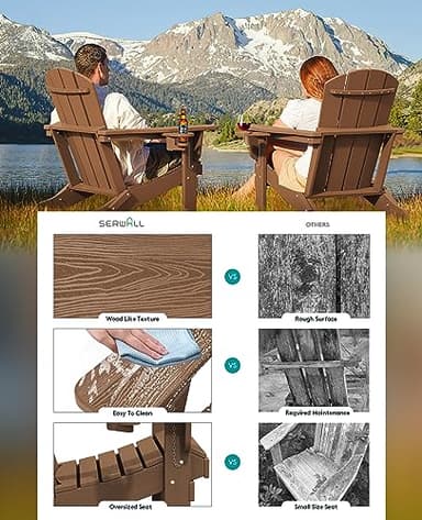 SERWALL Adirondack Chair with Cup Holders - Composite Adirondack Chairs Set of 4 HDPE Outdoor Chairs All Weather Use- Brown - Image 4