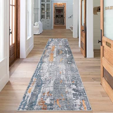 famibay Runner Rugs for Hallway 2x10 Runner Rug Non Slip Modern Hallway Rug Runner Printed Abstract Soft Low Pile Carpet Runners for Hallway Kitchen Entryway(Grey/Rust) - Image 1