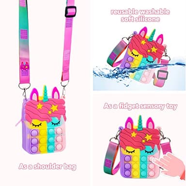 Civan Small Pop Purse,Unicorn Pop Purse for Girl Boy and Women Pop Bag with Unicorn Pop Toy,Shoulder Bag Fidget Toys Pop Fidget Backpack Toy for ADHD Anxiety School Backpack Silicone Bag Pop for Girls - Image 4