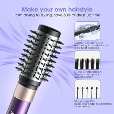 Vincofy 7-in-1 Hair Dryer Brush and Hair Styler Set – Fast Drying, Curling, Straightening & Volumizing – Hot Air Styling Tool with No Heat Damage – for All Hair Types – Lavender - Image 6