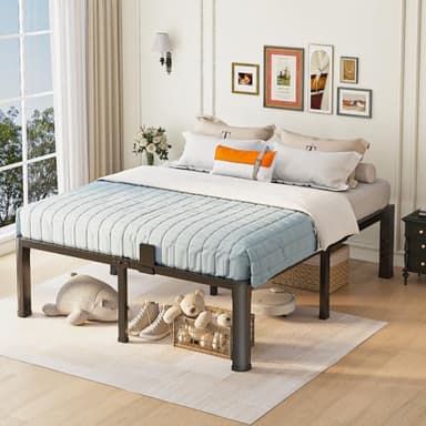 18 inch Queen Bed Frame with Round Corner Legs and Headboard Hole Mattress Slide Stopper 3500 lbs Heavy Duty Metal Platform,Steel Slats Support,No Box Spring Needed,Easy Assembly,Noise Free - Image 2