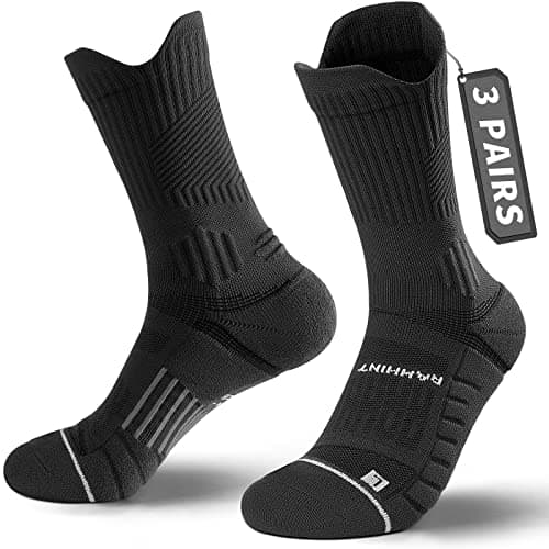 Compression Running Socks 3 Pairs, Cushion Crew Socks, Anti-Blister Moisture Wicking Athletic Hiking Basketball Socks - Image 1