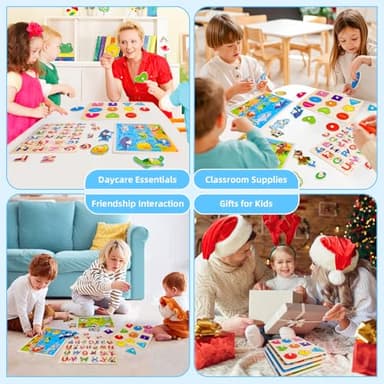 Wooden Peg Puzzles for Toddlers 2 3 4 Year Old, 4 Pack Montessori Toys Preschool Learning Puzzles for Toddlers 1-3 with Animals, Shapes, Alphabet, Wooden Toddler Toys Gifts for Kids Boys Girls - Image 5