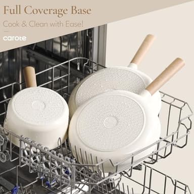 CAROTE 14pcs Ceramic Cookware Set, Pots and Pans Set Non Stick, Nonstick Cookware Set, Dishwasher Safe Non-toxic Healthy Nonstick Cooking Set, with Frying Pans Set, Cream - Image 4