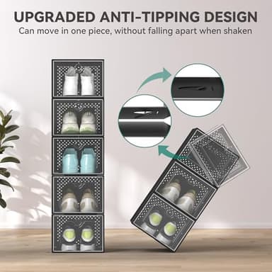 YITAHOME 18 Pack Shoe Storage Box Fit Up to US Size 13, Stackable Shoe Organizers, Plastic Shoe Containers Sneaker Drawers (Medium, Black) - Image 3