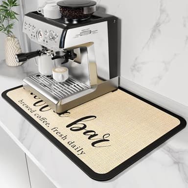 DK177 Coffee Mat - Dish Drying Mat for Kitchen Counter , Hide Stain, Absorbent with Waterproof Rubber Backing, Fit Kitchen Dish Rack Bar Accessories, 19" x 12" - Image 1