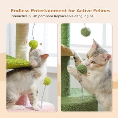 PAWZ Road Cactus Cat Tree Small Cat Tower 32” Cat Scratching Post with Curved Perch, Cozy Cat Condo, Removable Padded Top Bed for Kittens and Indoor Cats-Green - Image 5