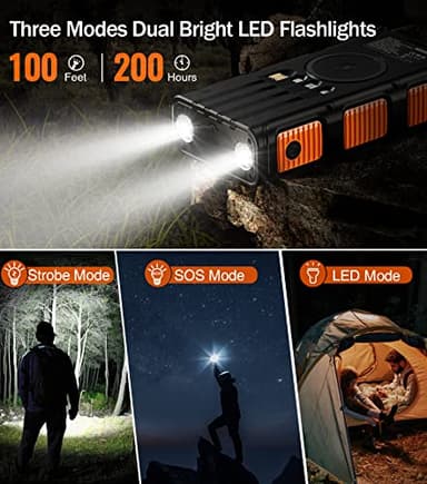 GOODaaa Power Bank Wireless Charger 45800mAh Built in Hand Crank and 4 Cables 15W Fast Charging Power Bank 7 Outputs & 4 Inputs Solar Portable Charger, SOS/Strobe/Strong Flashlights, Compass - Image 6