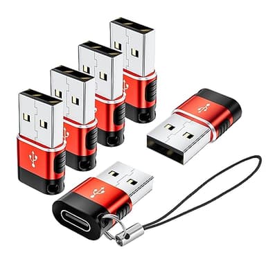 BaseNew USB to USB C Adapter 6 Pack,USB A to USB C Adapter,USBA Male OTG Adapters,USBA to USBC Converter for iPhone 16 15 14 13,MacBook,iPad,AirPods,Charger,Red - Image 1