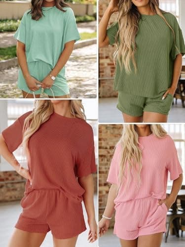 Imily Bela Womens 2 Piece Outfits 2025 Oversized Summer Short Sets Casual Beach Ribbed Short Sleeve Matching Set - Image 6