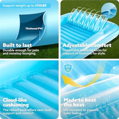 SLOOSH Inflatable Tanning Pool Lounger Float, 85" x 57" Extra Large Pool Floats Adult with Pillow, 4 in 1 Suntan Tub Raft Floatie,Sunbathing Bed Lounge for Water Blow Up Ball Pit Party Gifts, XL-Blue - Image 5