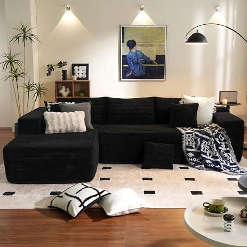 ovios 104" Cloud Sectional Couch with L-Shape Chaise,Modern Modular Sofa with Deep Seat, Upholstered Couches for Living Room Bedroom,No Assembly Required, Black (Corduroy Fabric) - Image 1