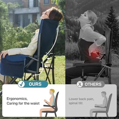 EVER ADVANCED Oversized Folding Camping Chair for Adults with Adjustable Lumbar Support, Heavy Duty Chair with Side Pockets, Portable Collapsible Quad Chair for Outside, Support Up to 500lbs,Blue - Image 2