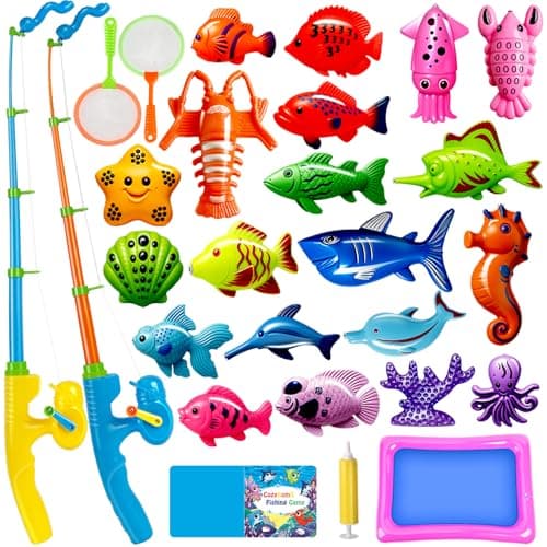 CozyBomB™ Magnetic Fishing Toys Game Set for Kids | Water Table Bathtub Kiddie Pool Party & Pole Rod Net, Plastic Floating Fish Toddler Color Ocean Sea Animals Birthday Age 3 4 5 6 Year - Image 1