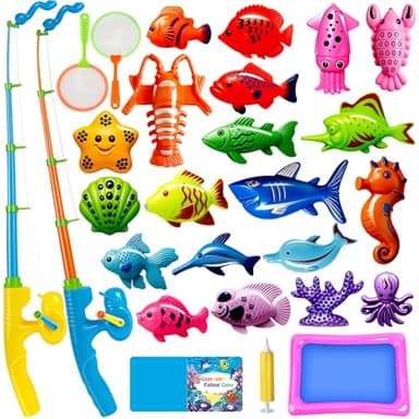 CozyBomB™ Magnetic Fishing Toys Game Set for Kids | Water Table Bathtub Kiddie Pool Party & Pole Rod Net, Plastic Floating Fish Toddler Color Ocean Sea Animals Birthday Age 3 4 5 6 Year - Image 1