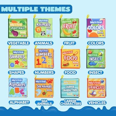 JOYIN 12 Pcs Bath Books, Nontoxic Fabric Soft Crinkly Cloth Books, Waterproof, Bathtub Pool and Early Education First Toys for Infant Newborn Baby Toddlers Kids Birthday Gifts - Image 2