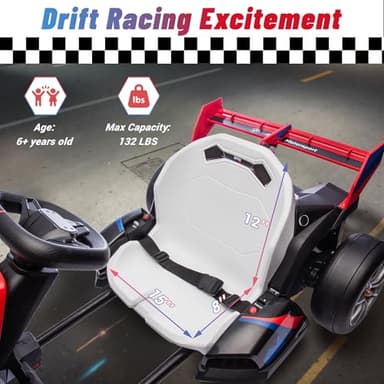 Wanan Electric Go Kart with Adjustable Seat, 24V Licensed BMW Drift Kart with Dual 200W Motors, Crazy Go Cart for Kids Ages 6-12, LED Lights, Drift Mode and 2 Speed (Red, 24V) - Image 5