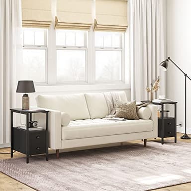 HOOBRO Set of 2 End Tables with Charging Station, Narrow Side Table with Drawers & USB Port & Power Outlets, Nightstand for Small Spaces, Living Room, Stable and Sturdy, Black BK541BZP201 - Image 9