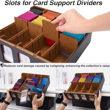 Venssu Card Storage Box for Trading Cards with Card Supporters, 3000+ MTG Deck Box with 24 Colorful Divider Tabs, Trading Card Storage with Viewing Windows Fits for Magic Game Cards(Black and Brown) - Image 3