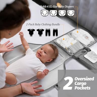 PZU Portable Diaper Changing Pad - Changing Pad Portable with Wipes Pocket, Waterproof Diaper Changing Mat, Portable Changing Pad for Baby, Newborn Gift（Grey） - Image 3