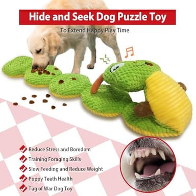 Gigwi Interactive Dog Puzzle Toys, Dog Snuffle Toy Treat Dispensing IQ Training, Cute Caterpillar Design Squeaky Plush Dog Toys Tug of War, Hide and Seek Dog Entertainment Toys for Boredom - Image 3