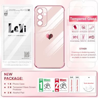 LeYi for Galaxy A16-5G Phone Case: Tempered Glass Screen Protector [2 Pcs]+ Full Camera Lens Protection,Love Heart Plating Luxury Shockproof Phone Case para Samsung A 16 5G Cute,Pink - Image 9